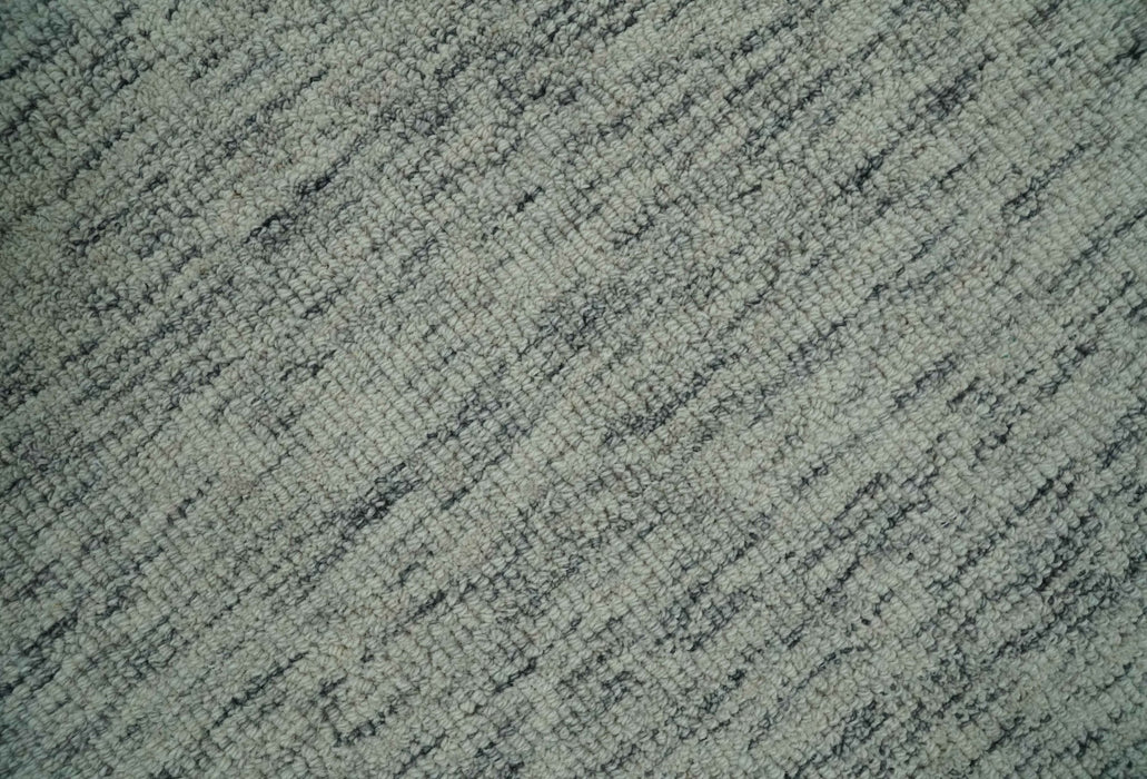 Modern Beige and Charcoal Solid Shaded Hand Tufted Natural Wool Area Rug