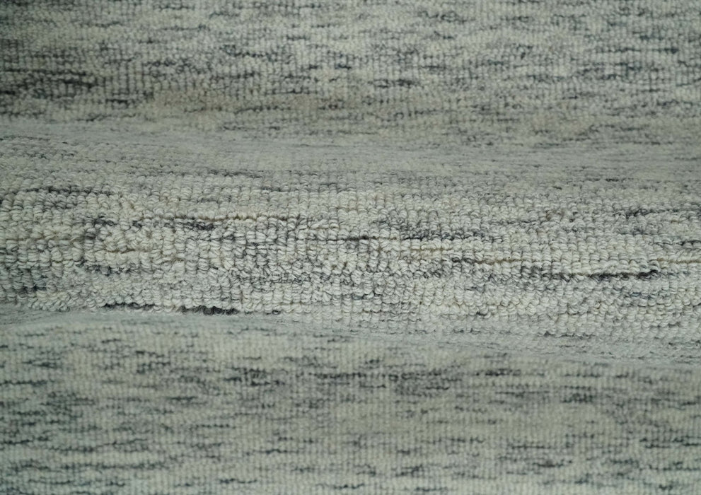 Modern Beige and Charcoal Solid Shaded Hand Tufted Natural Wool Area Rug