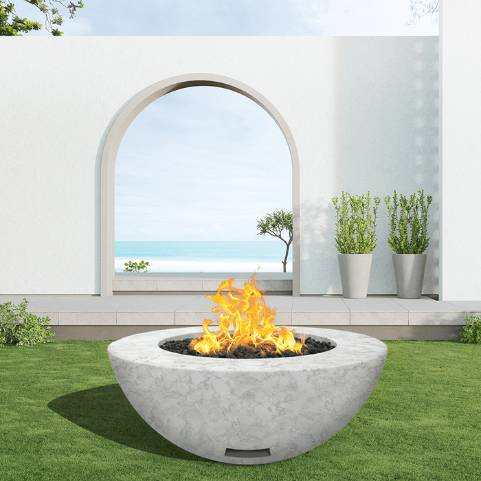 Modern Blaze 42-Inch Round Concrete Gas Fire Bowl with Push Button Ignition