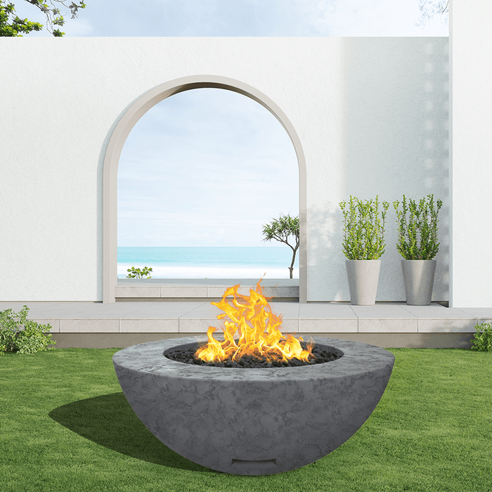 Modern Blaze 42-Inch Round Concrete Gas Fire Bowl with Push Button Ignition