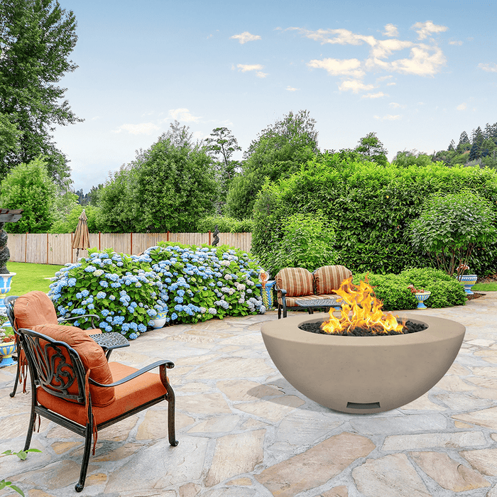 Modern Blaze 42-Inch Round Concrete Gas Fire Bowl with Push Button Ignition