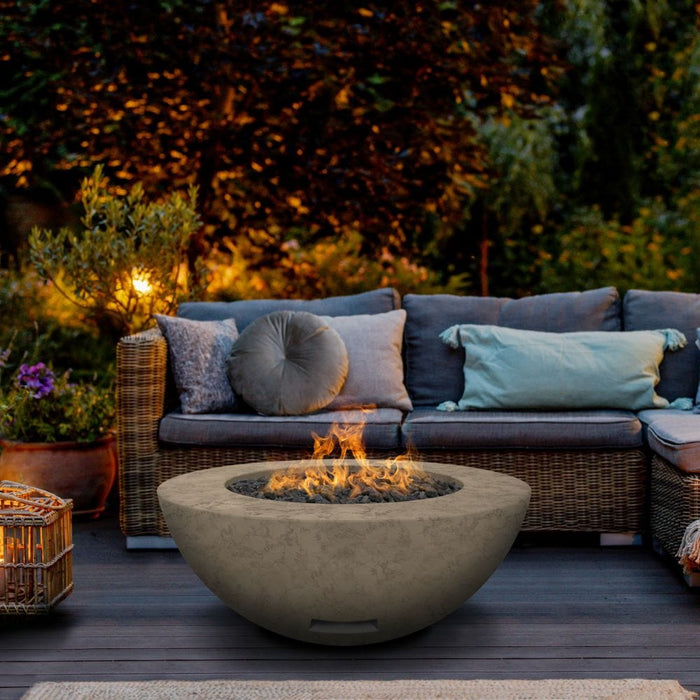 Modern Blaze 42-Inch Round Concrete Gas Fire Bowl with Push Button Ignition