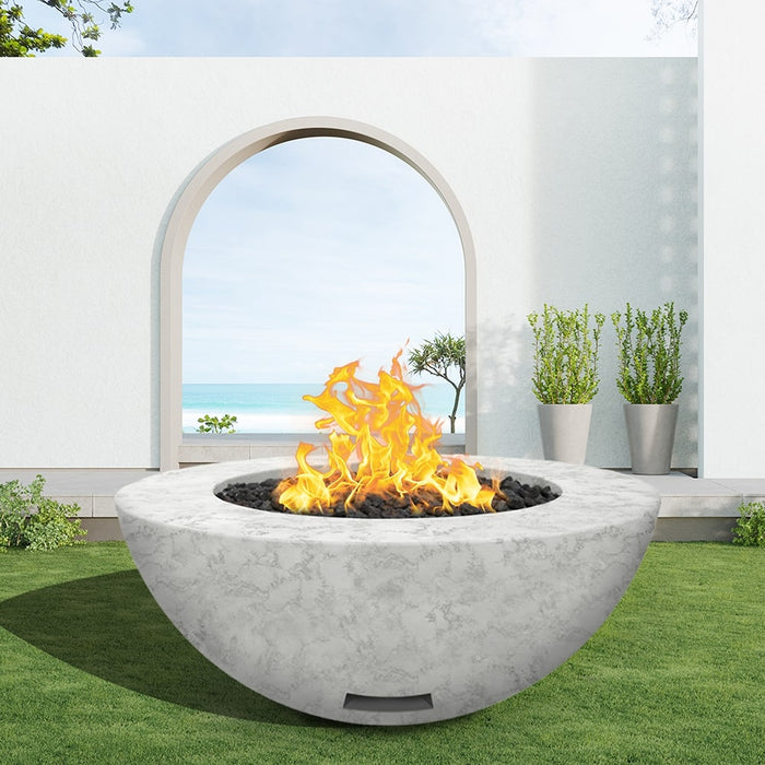 Modern Blaze 48-Inch Round Concrete Gas Fire Bowl with Push Button Ignition