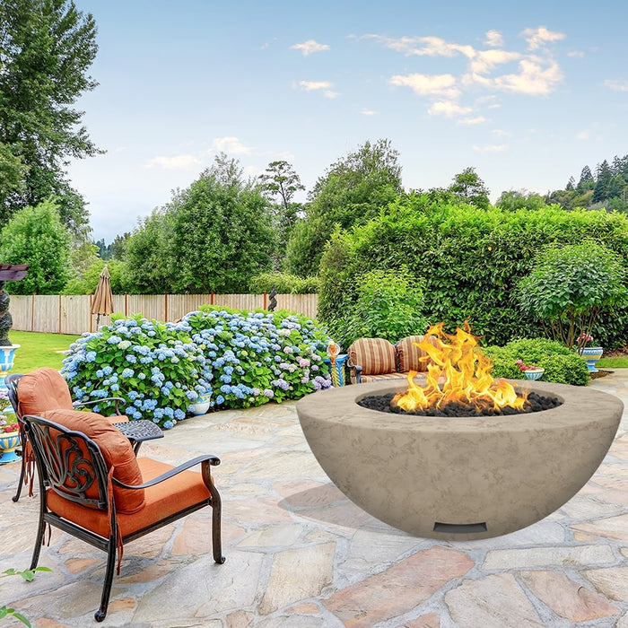 Modern Blaze 48-Inch Round Concrete Gas Fire Bowl with Push Button Ignition