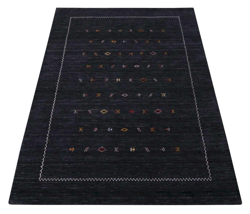 Modern Charcoal And White Hand Loomed Wool Area Rug