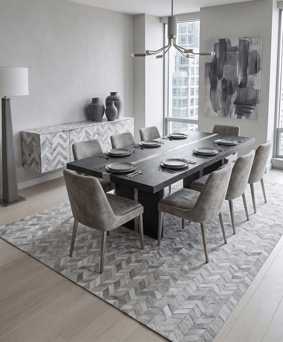 Modern Chevron Design Handmade Ivory and Silver Area Rug