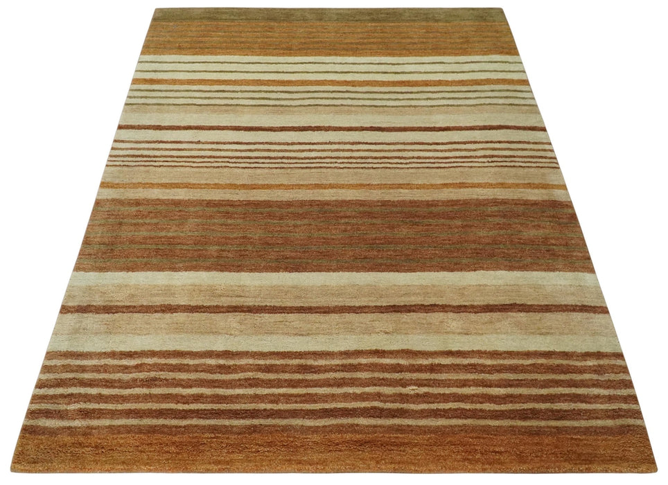 Modern Chic 6x8 Beige, Rust and Brown Stripes Hand Tufted Wool Area Rug