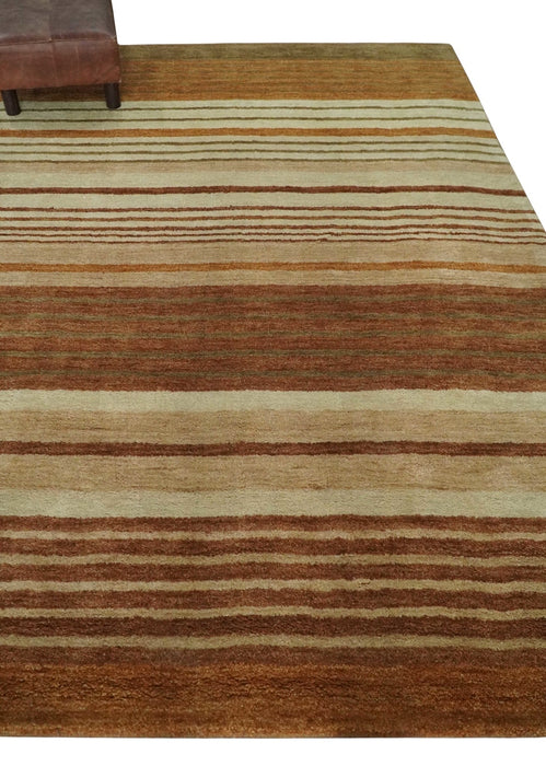 Modern Chic 6x8 Beige, Rust and Brown Stripes Hand Tufted Wool Area Rug