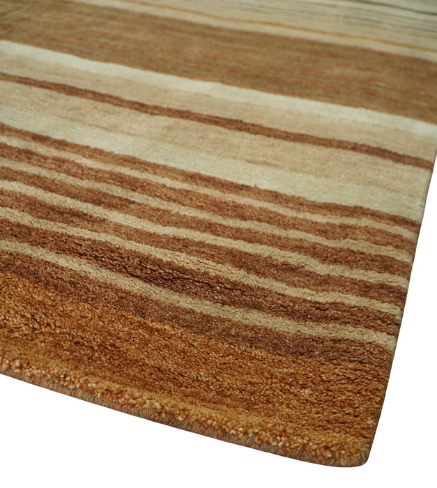 Modern Chic 6x8 Beige, Rust and Brown Stripes Hand Tufted Wool Area Rug