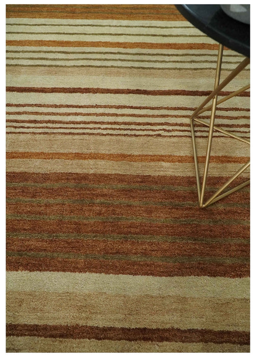 Modern Chic 6x8 Beige, Rust and Brown Stripes Hand Tufted Wool Area Rug