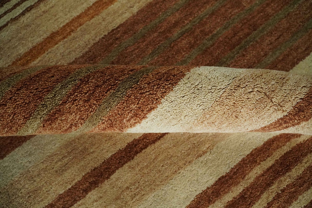 Modern Chic 6x8 Beige, Rust and Brown Stripes Hand Tufted Wool Area Rug