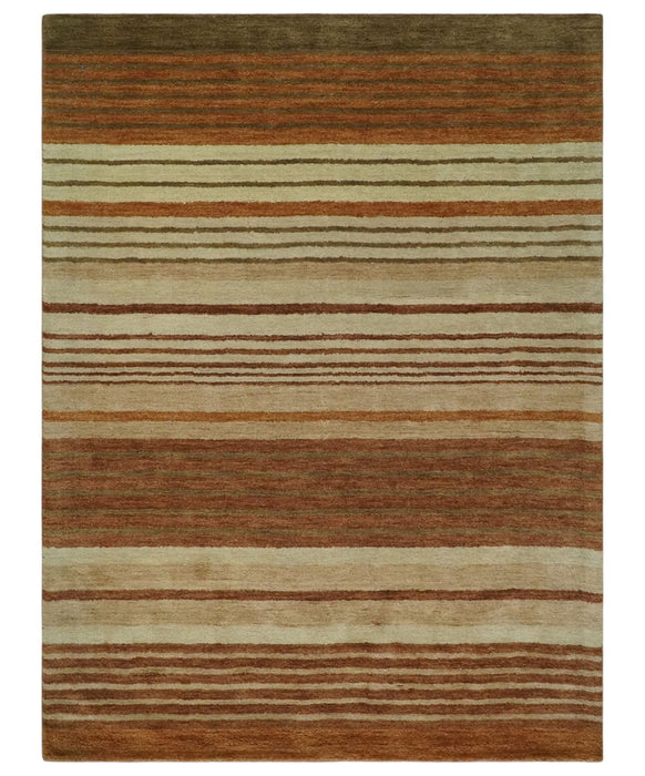 Modern Chic 6x8 Beige, Rust and Brown Stripes Hand Tufted Wool Area Rug
