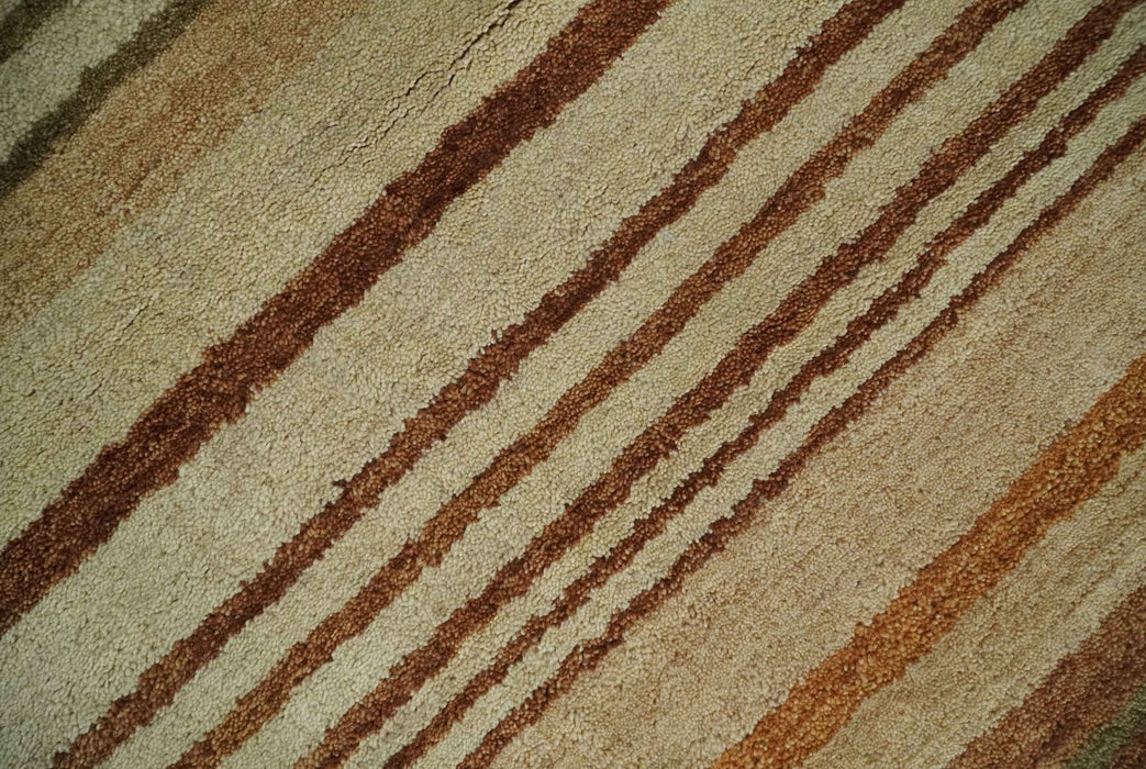 Modern Chic 6x8 Beige, Rust and Brown Stripes Hand Tufted Wool Area Rug