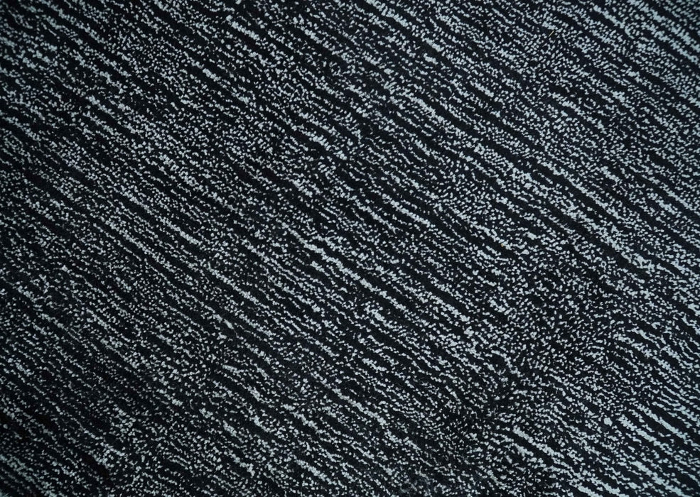Modern Classic 8x10 Solid Plain Black and Silver Blended Hand Loomed Modern Scandinavian Art Silk Area Rug