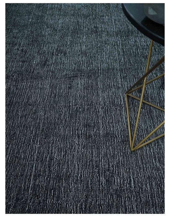 Modern Classic 8x10 Solid Plain Black and Silver Blended Hand Loomed Modern Scandinavian Art Silk Area Rug