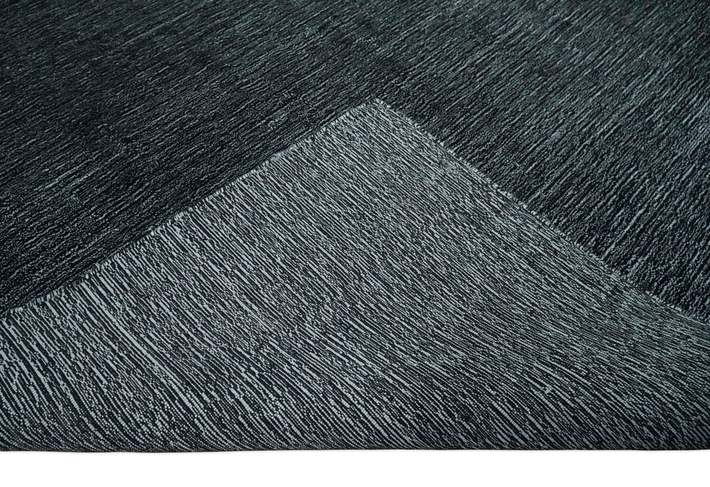 Modern Classic 8x10 Solid Plain Black and Silver Blended Hand Loomed Modern Scandinavian Art Silk Area Rug