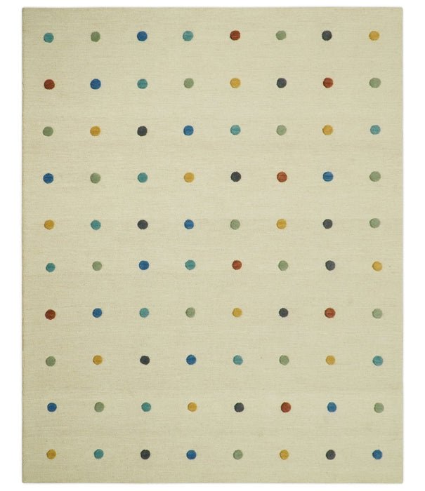 Modern Colorful Polka Dot Beige 8x10 Hand Tufted wool area rug