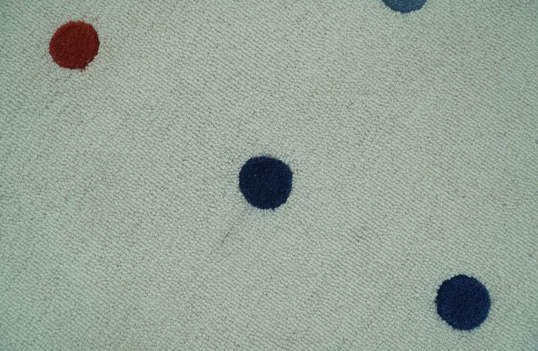 Modern Colorful Polka Dot Ivory 8x10 Hand Tufted wool area rug