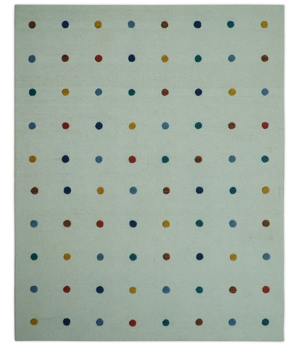 Modern Colorful Polka Dot Ivory 8x10 Hand Tufted wool area rug
