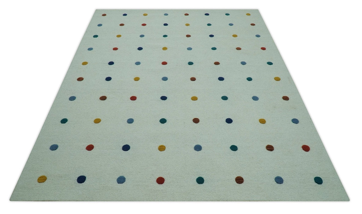 Modern Colorful Polka Dot Ivory Hand Tufted Custom Made wool area rug