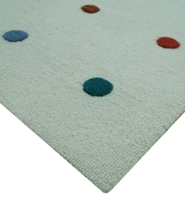 Modern Colorful Polka Dot Ivory 8x10 Hand Tufted wool area rug