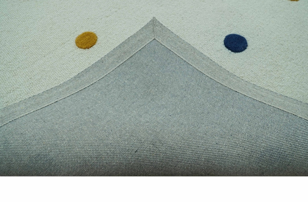 Modern Colorful Polka Dot Ivory 8x10 Hand Tufted wool area rug