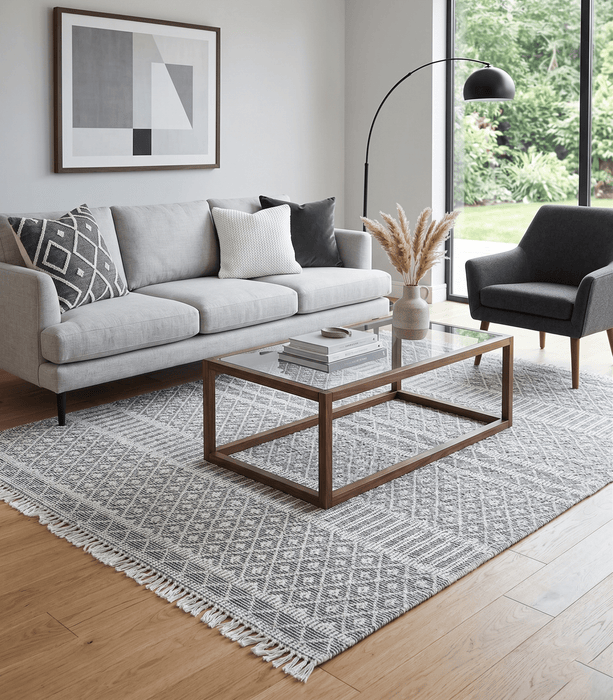 Modern Contemporary Hand Woven Black and White Wool Area Rug