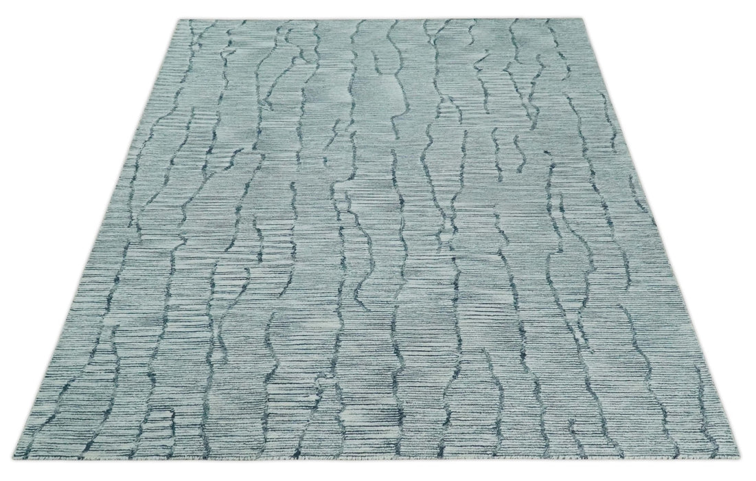 Modern Contemporary Woolen White and Blue Hand Tufted Area Rug