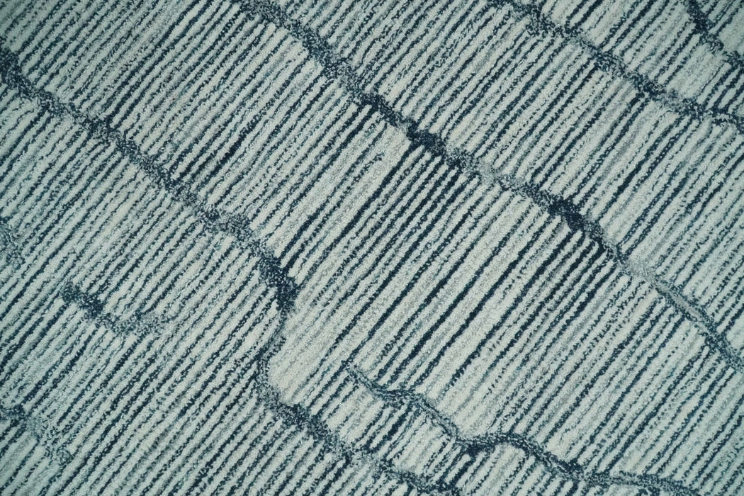 Modern Contemporary Multi Size Woolen White and Blue Hand Tufted Area Rug