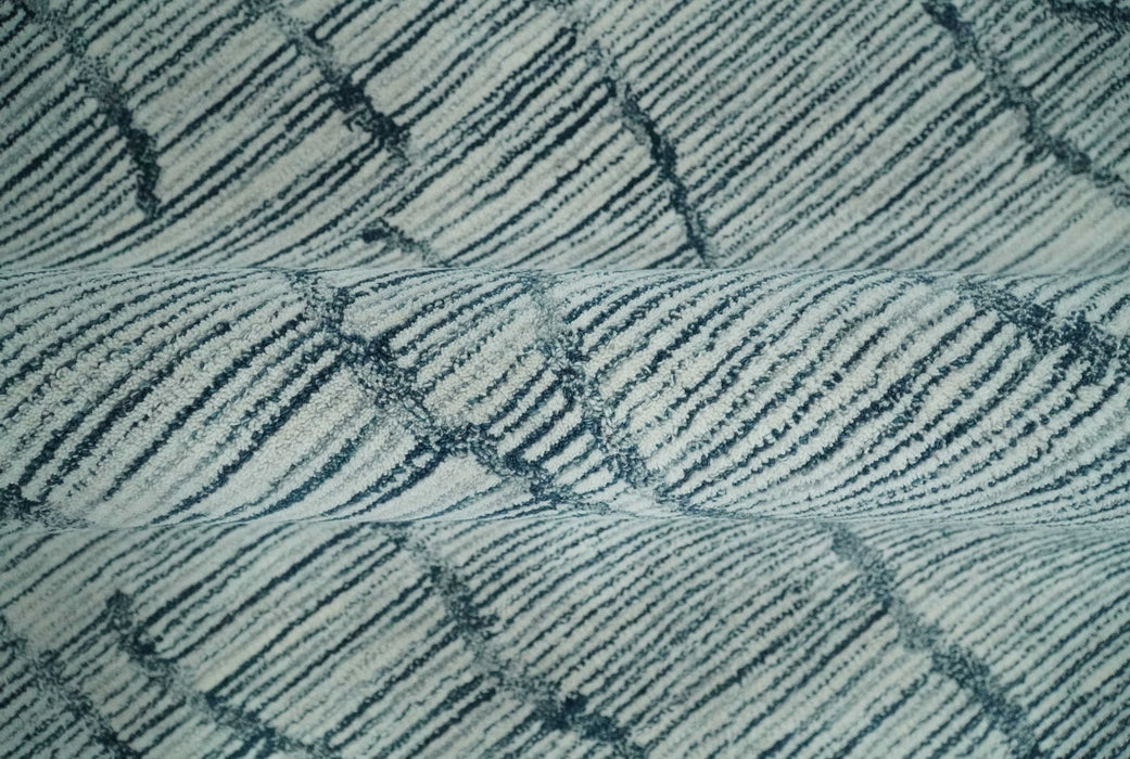 Modern Contemporary Woolen White and Blue Hand Tufted Area Rug