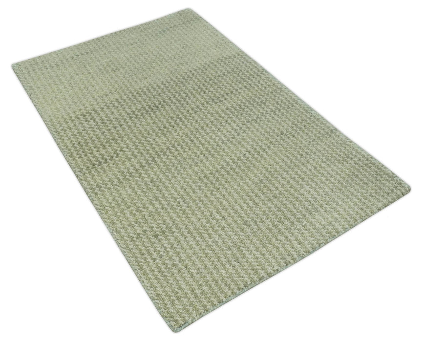 Modern Contemporary Olive, Beige and Ivory Stripes Design Custom Made wool area Rug