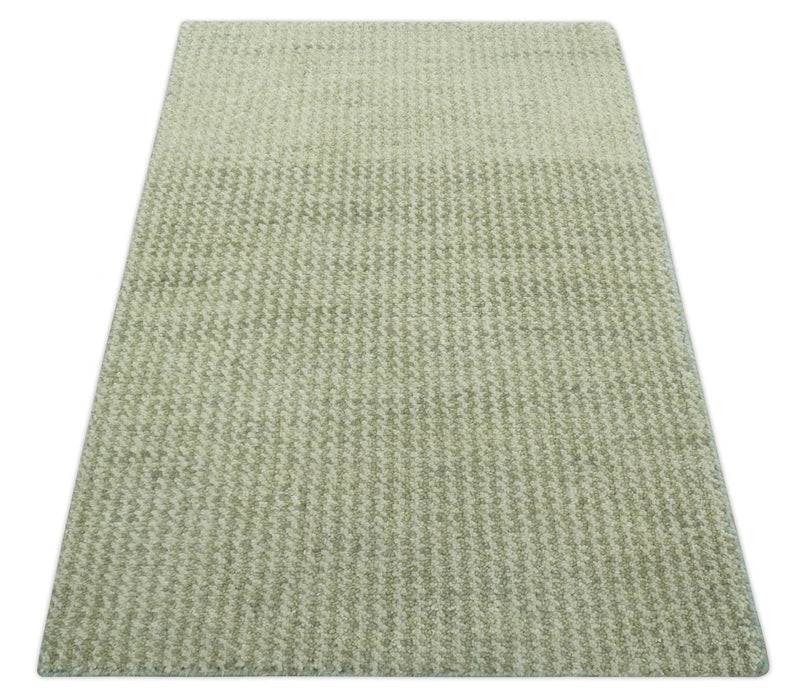 Modern Contemporary Olive, Beige and Ivory Stripes Design Custom Made wool area Rug