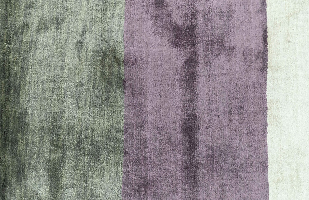 Modern design Ivory, Green and Blue 2x5 Hand Knotted Wool Area Rug