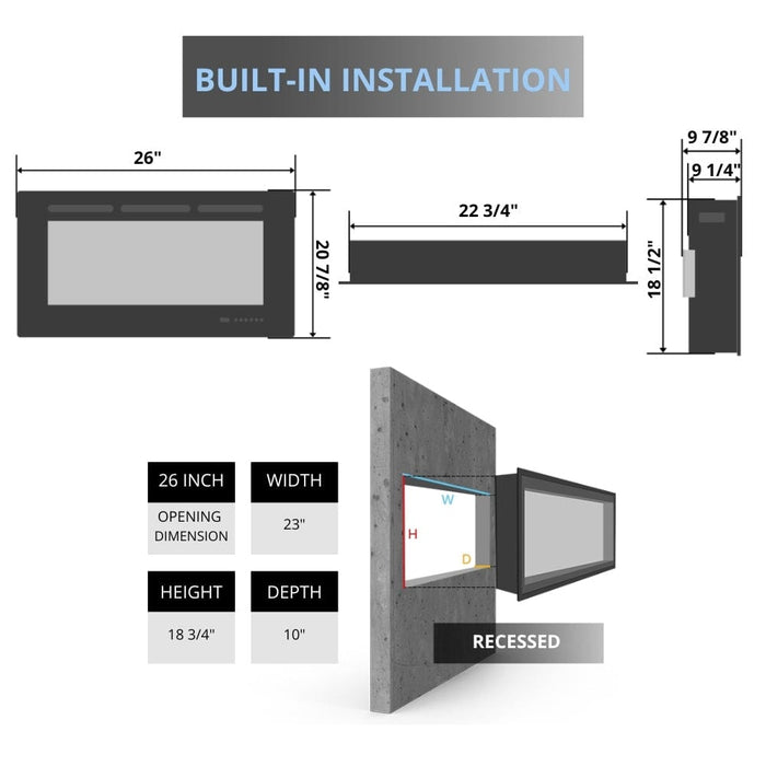 Modern Flames Redstone 26-Inch Built-in Electric Fireplace Insert (RS-2621)