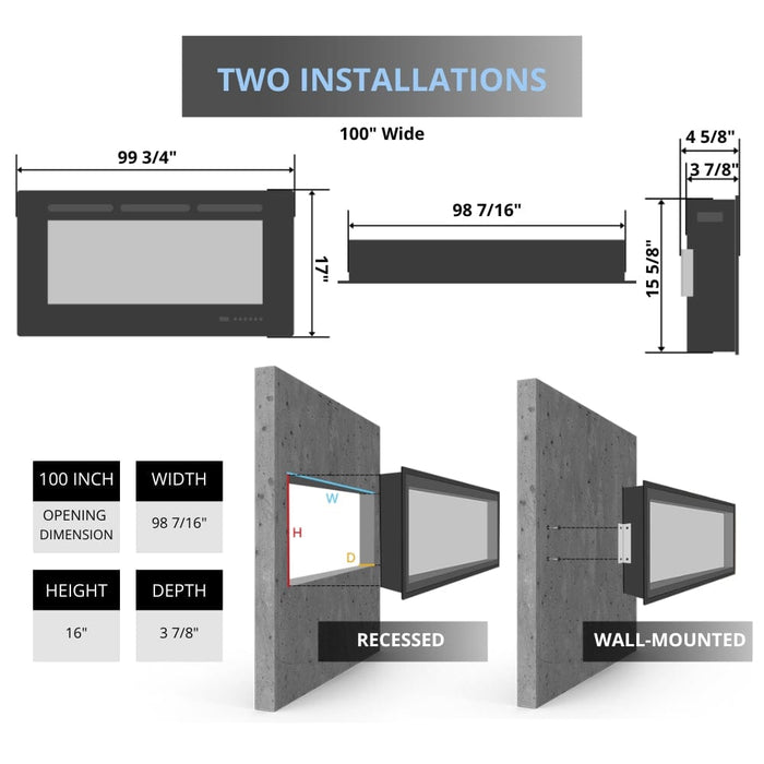 Modern Flames Spectrum Slimline Built-in/Wall Mounted Electric Fireplace, Sizes: 50"-100"