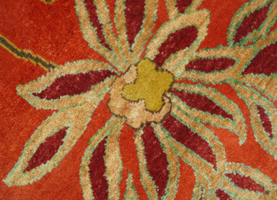 Modern Floral Orange 8x10 Hand Knotted wool Area Rug