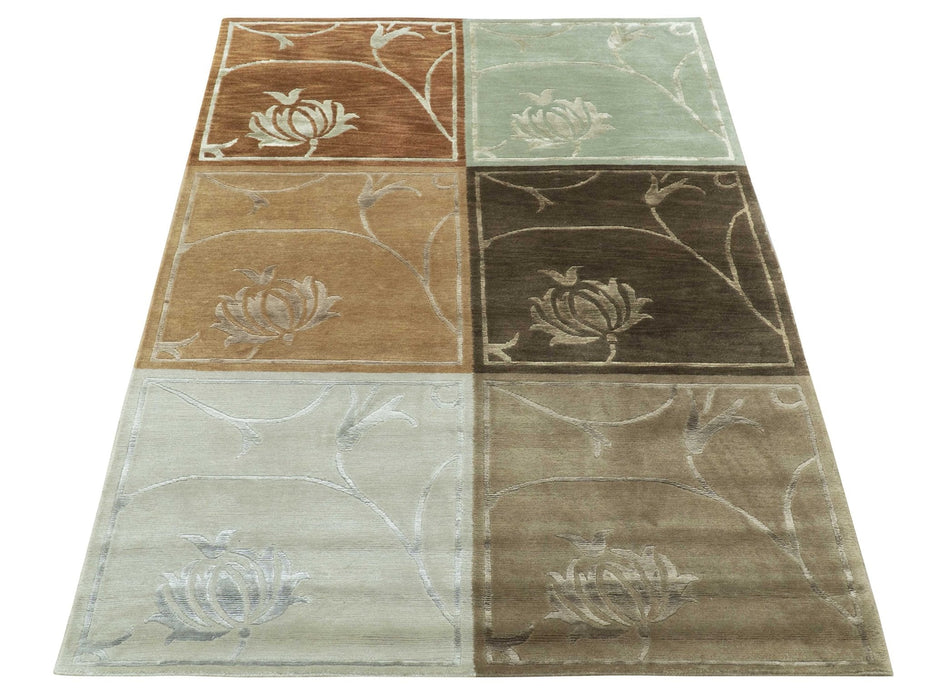 Modern Floral Style Multicolor 4x6 Hand Knotted Wool Area Rug