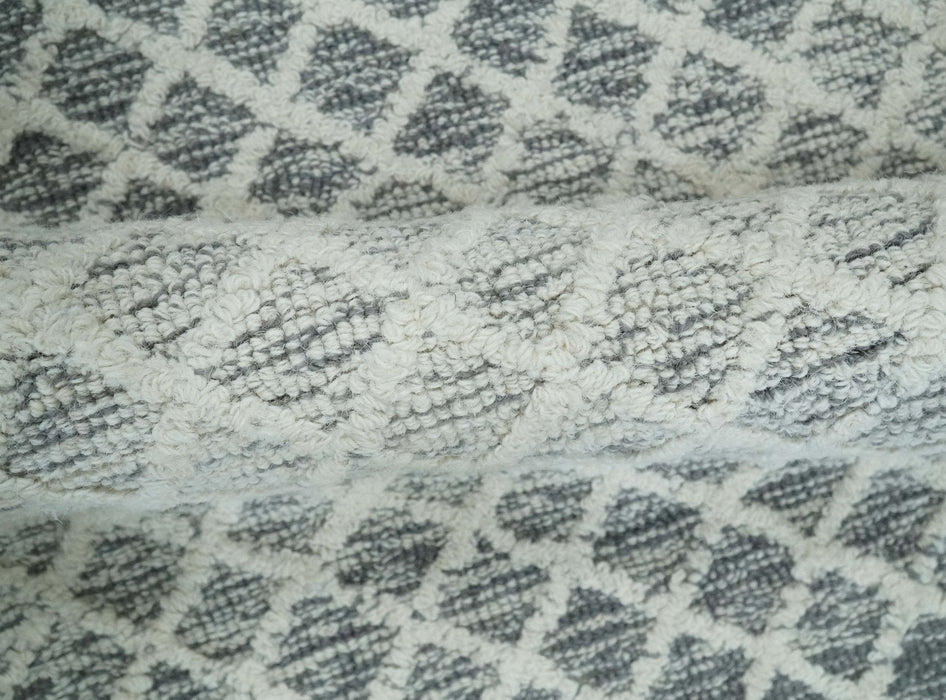 Modern Geometric Ivory and Charcoal Abstract Hand Tufted Natural Wool Multi Size Area Rug