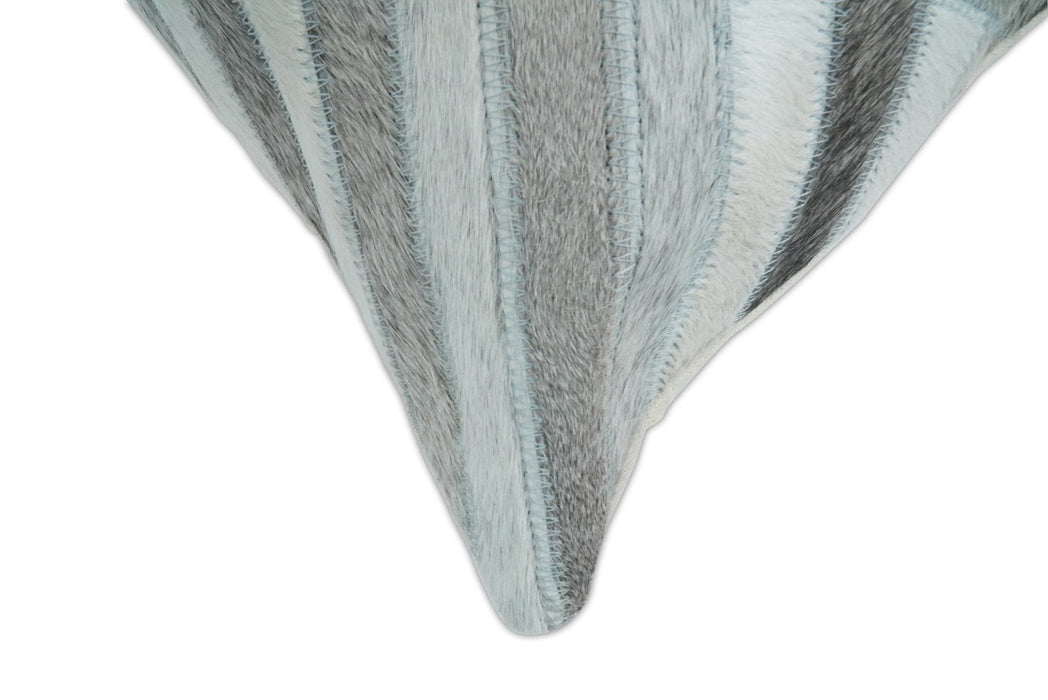 Modern Geometric Silver and Ivory Striped Genuine leather Pillow, Cushion | PL18