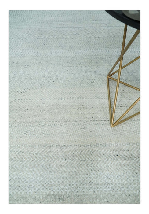 Modern Geometric Trellis Scandinavian 8x10 Hand Knotted  Silver, Ivory and Gray Wool Area Rug | TRDCP955810