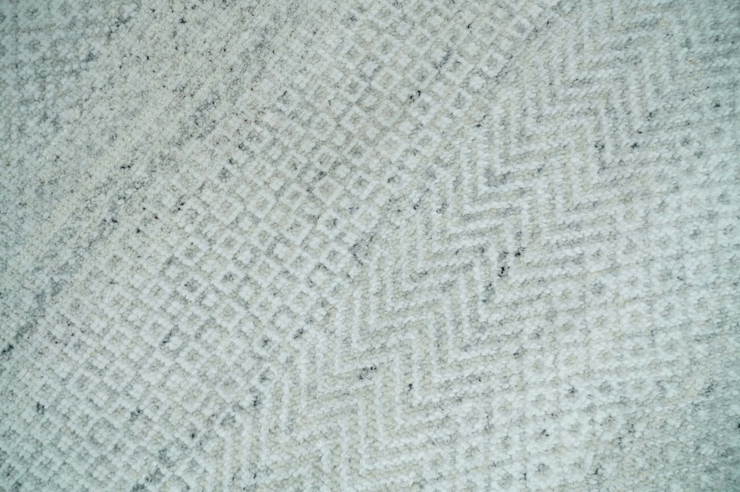 Modern Geometric Trellis Scandinavian 8x10 Hand Knotted  Silver, Ivory and Gray Wool Area Rug | TRDCP955810