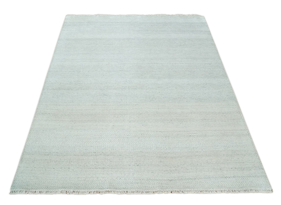 Modern Geometric Trellis Scandinavian 8x10 Hand Knotted  Silver, Ivory and Gray Wool Area Rug | TRDCP955810