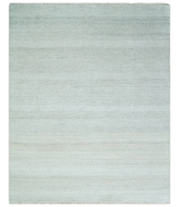 Modern Geometric Trellis Scandinavian 8x10 Hand Knotted  Silver, Ivory and Gray Wool Area Rug | TRDCP955810