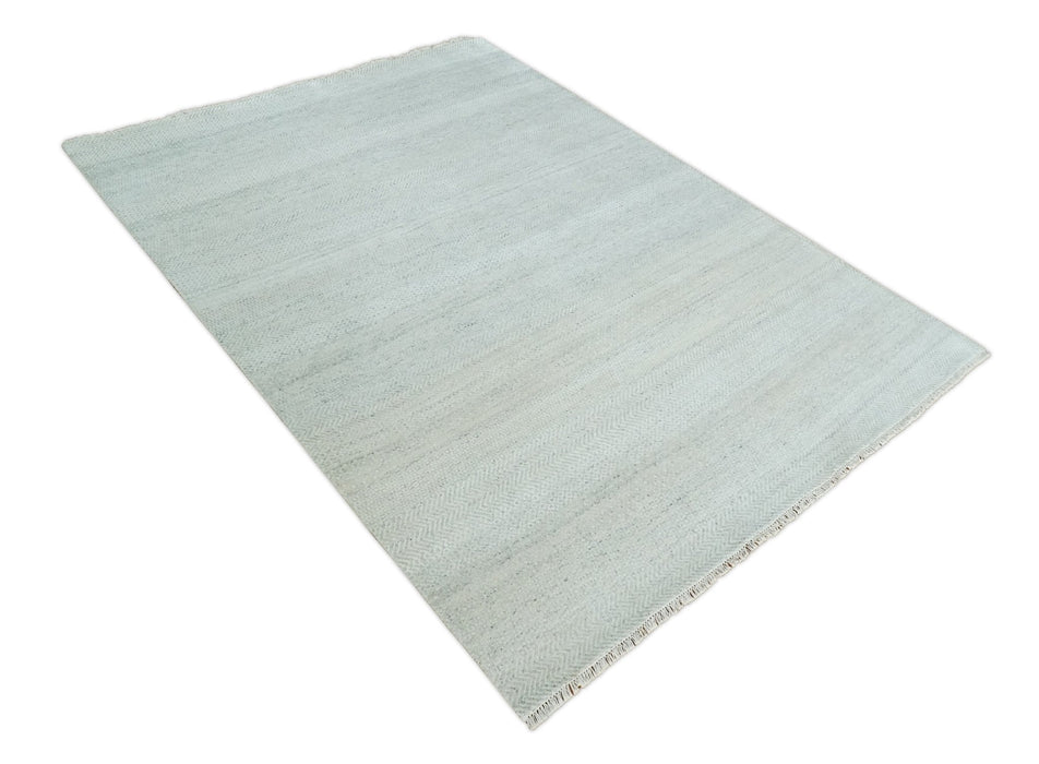 Modern Geometric Trellis Scandinavian 8x10 Hand Knotted  Silver, Ivory and Gray Wool Area Rug | TRDCP955810