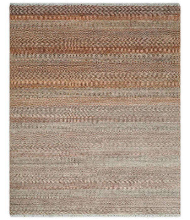 Modern Geometric Trellis Scandinavian Hand Knotted 8x10 Rust, Ivory and Gray Wool Area Rug | TRDCP940810
