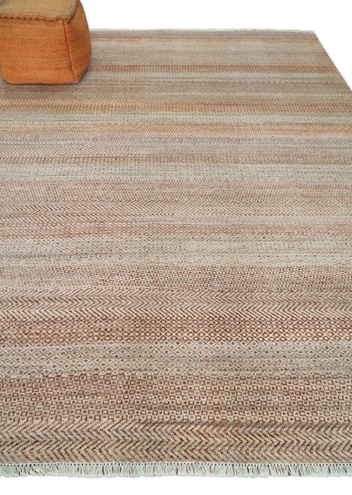 Modern Geometric Trellis Scandinavian Hand Knotted 8x10 Rust, Ivory and Gray Wool Area Rug | TRDCP940810