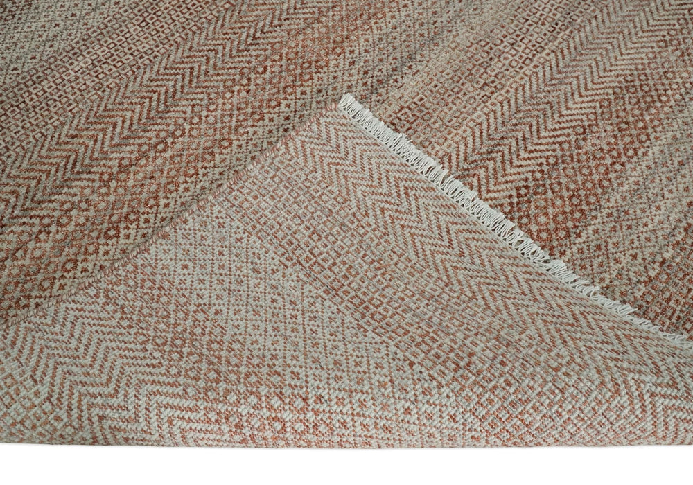 Modern Geometric Trellis Scandinavian Hand Knotted 8x10 Rust, Ivory and Gray Wool Area Rug | TRDCP940810