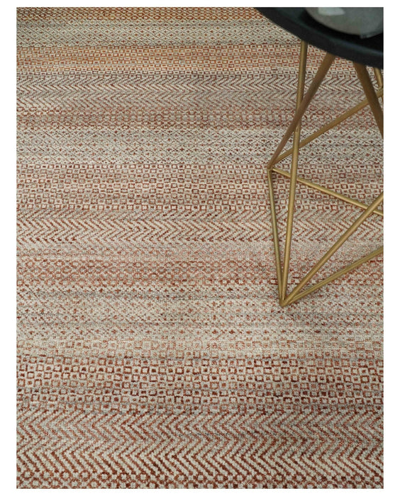 Modern Geometric Trellis Scandinavian Hand Knotted 8x10 Rust, Ivory and Gray Wool Area Rug | TRDCP940810