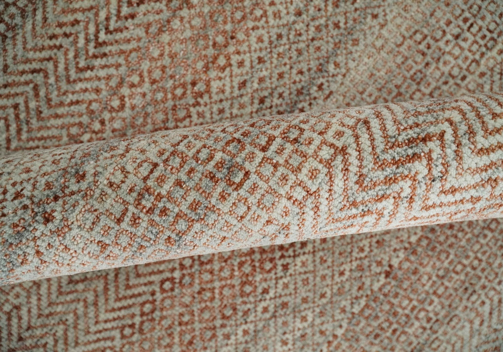 Modern Geometric Trellis Scandinavian Hand Knotted 8x10 Rust, Ivory and Gray Wool Area Rug | TRDCP940810