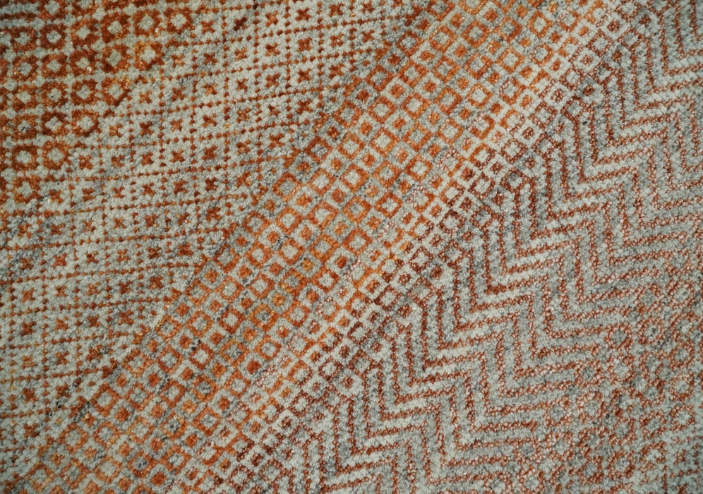 Modern Geometric Trellis Scandinavian Hand Knotted 8x10 Rust, Ivory and Gray Wool Area Rug | TRDCP940810